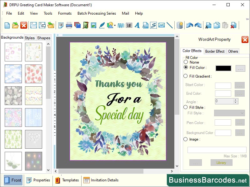 Screenshot of Greeting Card Making Tool