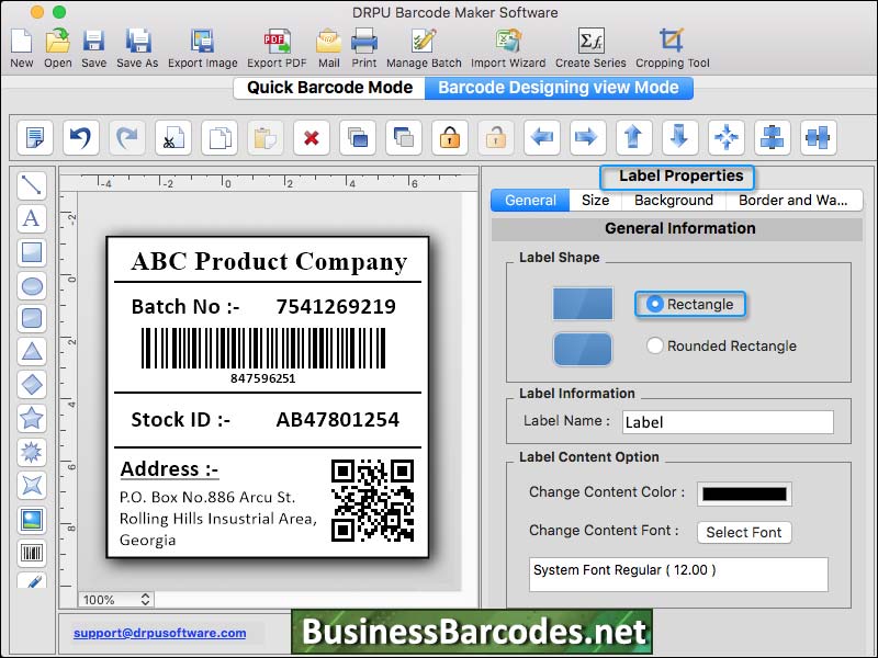 Screenshot of Generate Mac Barcode Label App