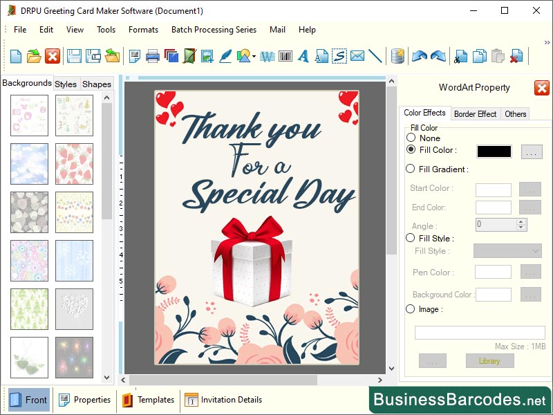 Screenshot of Creative Greeting Card Application