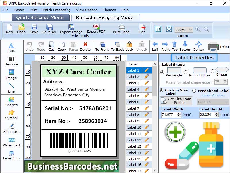 Screenshot of Hospital Barcode Printing Program