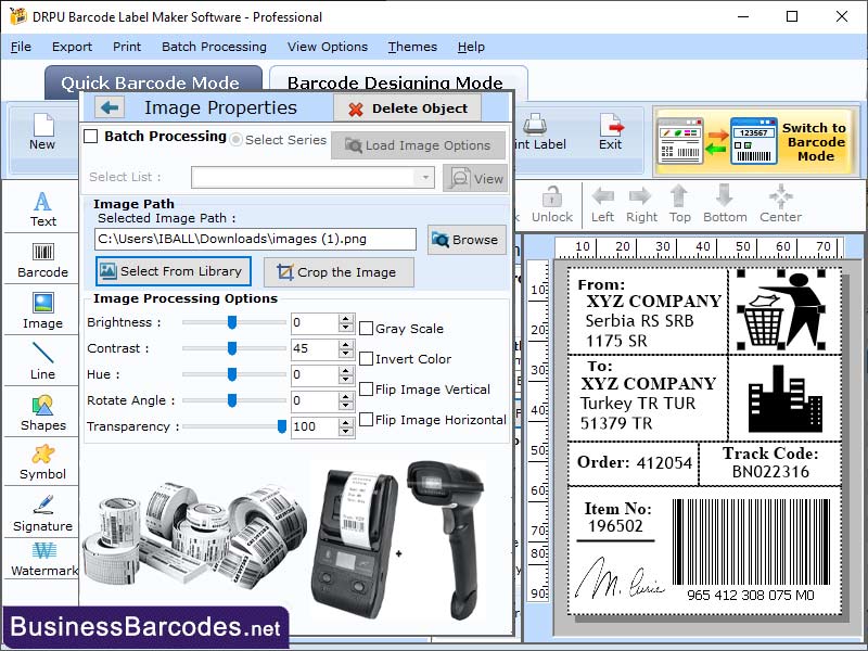 Screenshot of Tracking Labelling Software