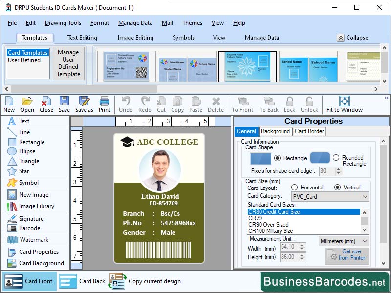 Screenshot of Design and Print Student ID Card