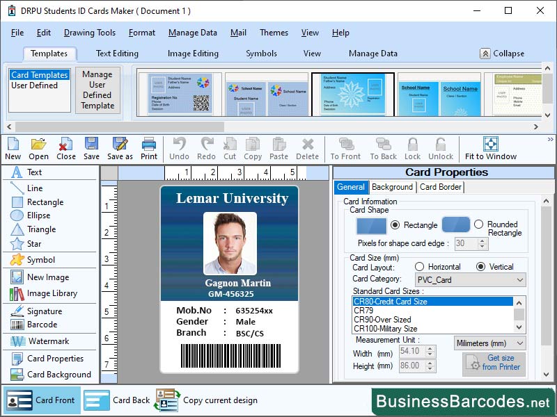 Screenshot of Multiple ID Card Creation Software