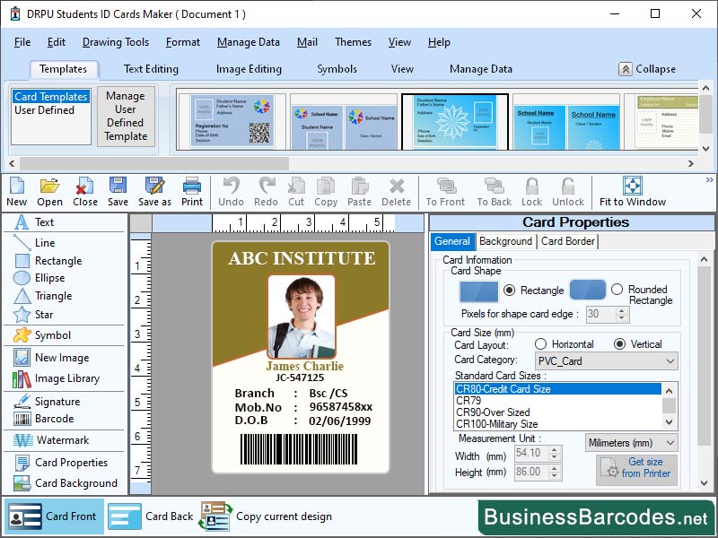 Screenshot of Student ID Card Templates Software