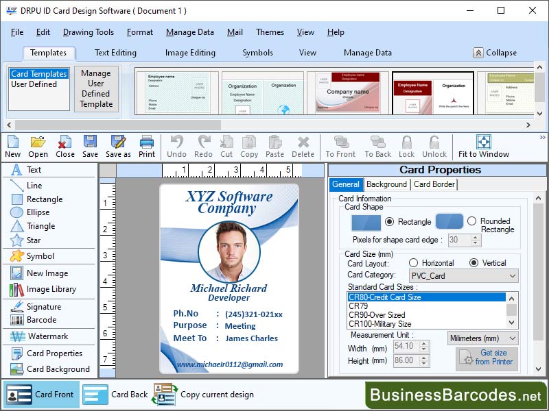 Screenshot of ID Card Design and Printing Software