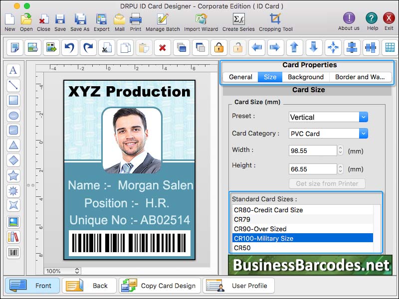 Screenshot of Visiting Id Card Printing Tool