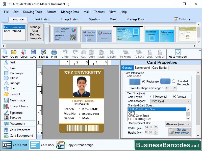 Screenshot of Student ID Templates and Badge Maker