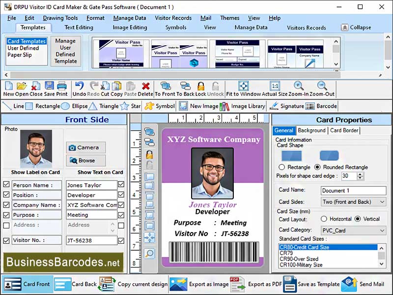 Screenshot of ID Card Management Software