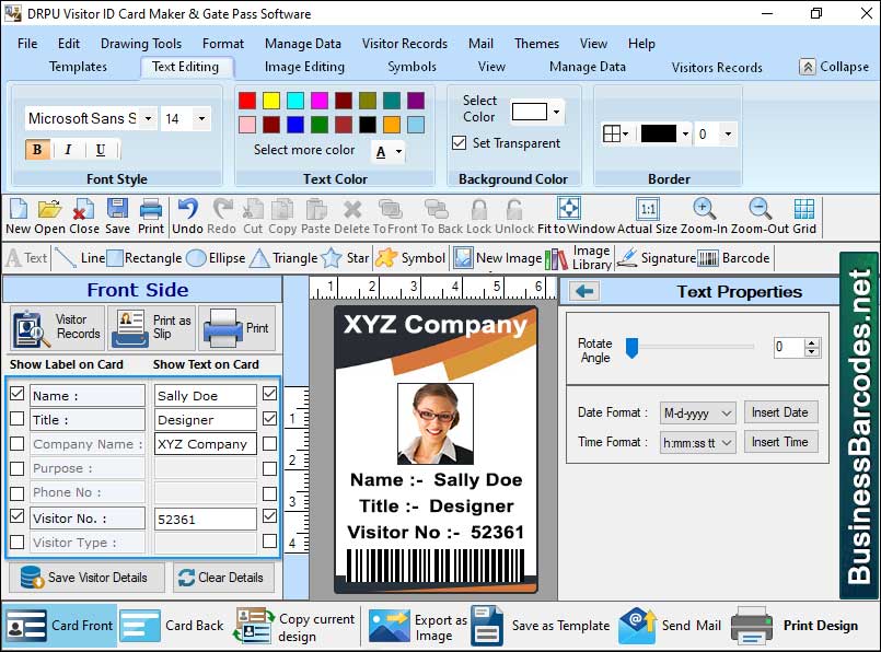 Screenshot of Printing Compatible Visitor Card Maker