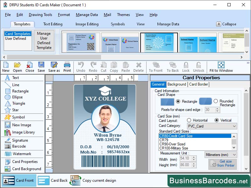 Screenshot of Printing Student ID Card With Barcodes