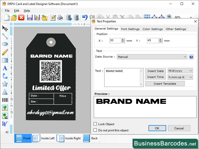 Screenshot of Download Tool for Label Printing