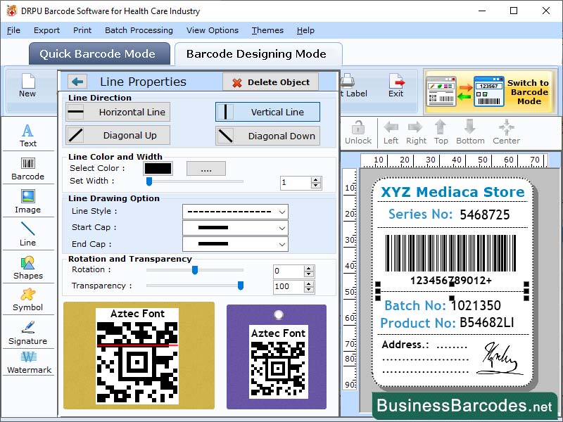 Screenshot of Healthcare Industry Barcode Software