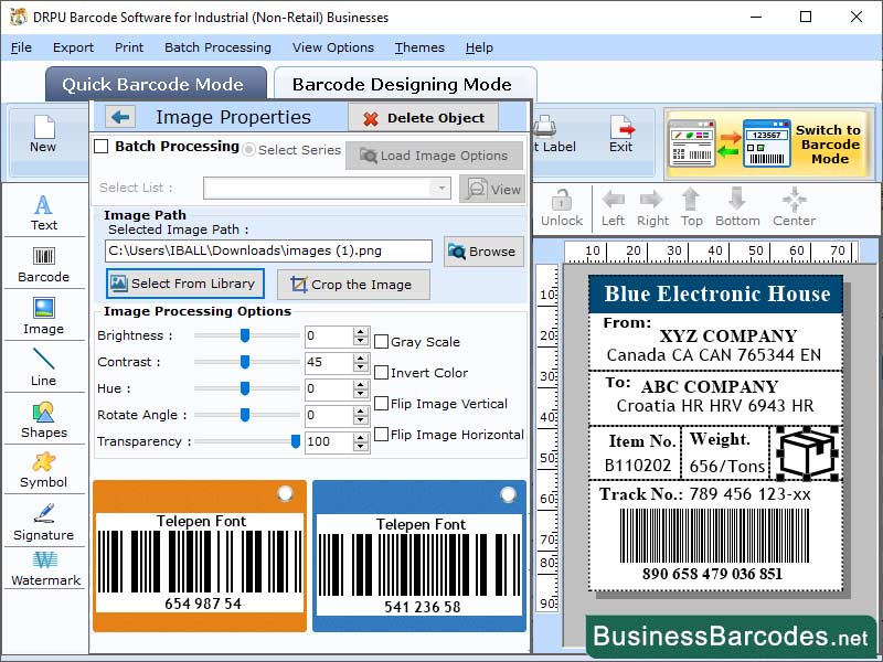 Screenshot of Industrial Printable Barcode Software