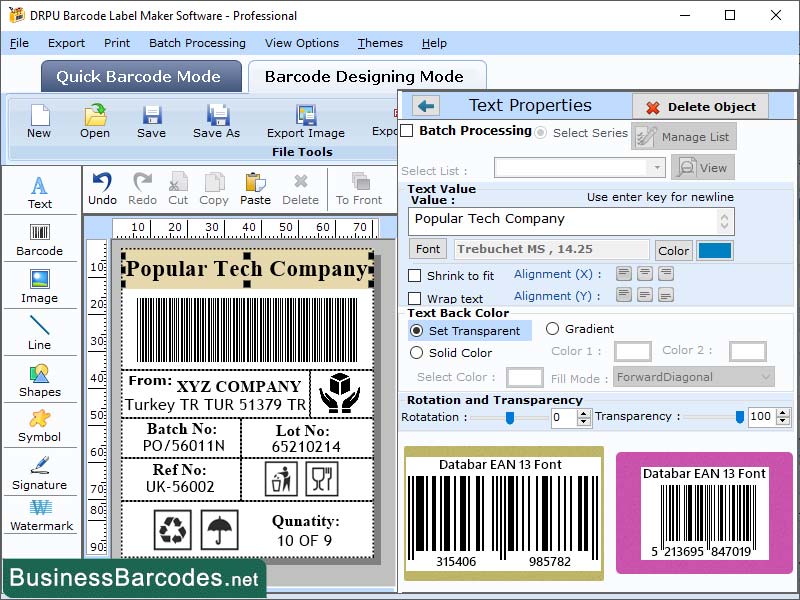 Screenshot of Generating Business Barcode Software
