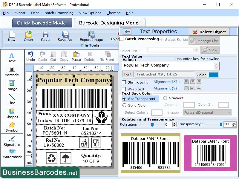 Generating Business Barcode Software screenshot