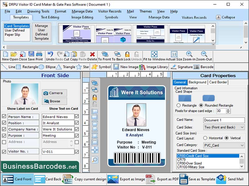 Screenshot of Integrated Visitors ID Card Software