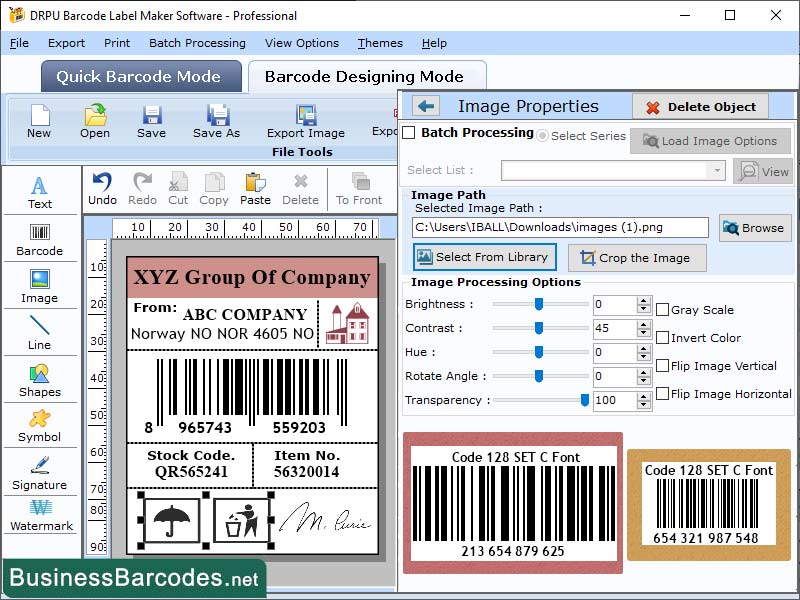 Screenshot of Generate Code-128 Barcode Software