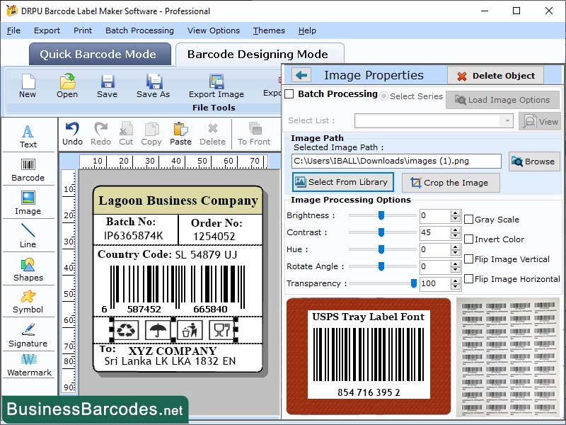 Screenshot of USPS Tray Label Barcode Software