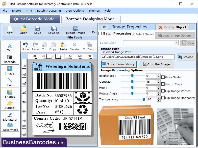 Screenshot of Inventory Control Barcodes Software