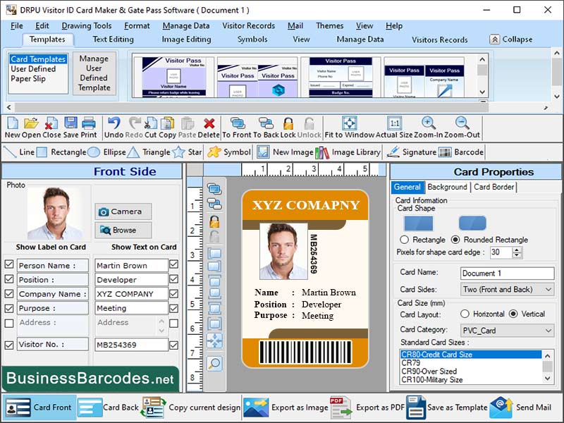 Screenshot of Securable Visitors ID Card Tool