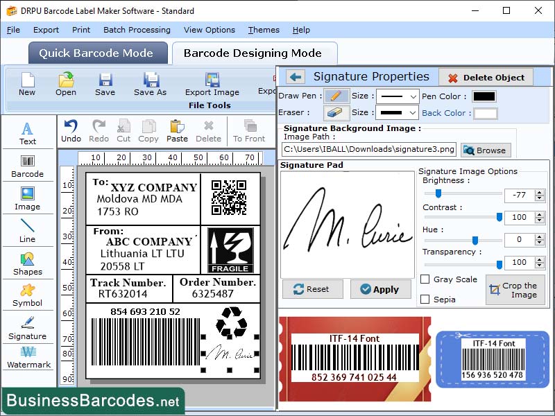 Screenshot of Reliable ITF Barcode Labels Software