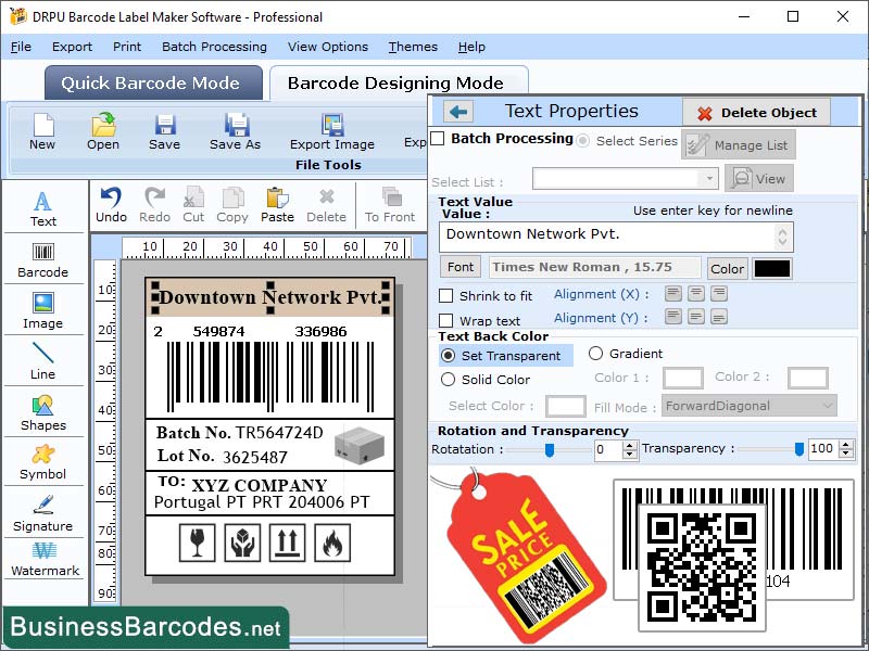 Screenshot of Label Create for Barcode