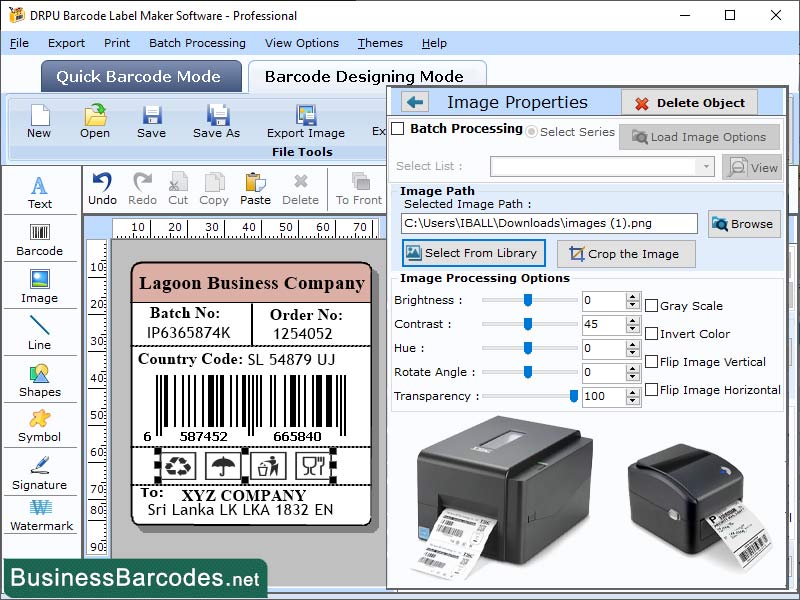 Screenshot of Label Designing Tool for Barcoding