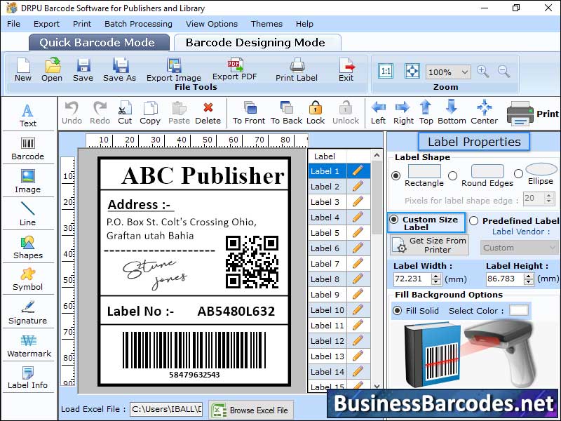 Screenshot of Library Barcode Managing Application