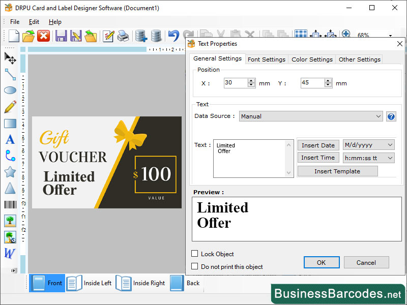 Screenshot of Design and Print Label Software