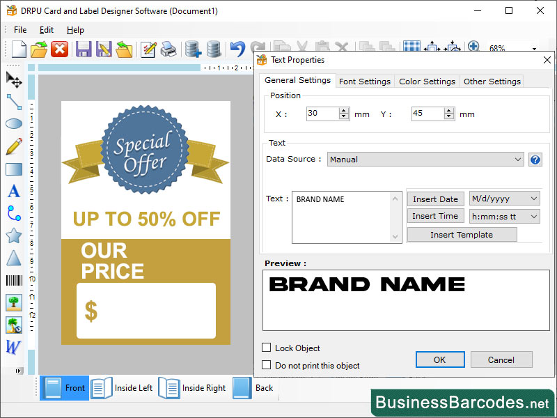 Screenshot of Barcode Labels Design Material