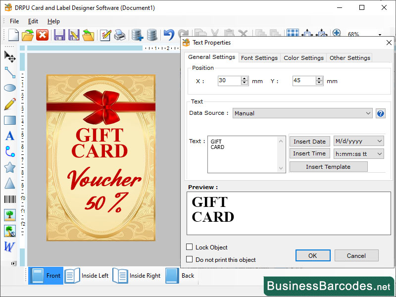 Screenshot of Print Graphic Design Label Application