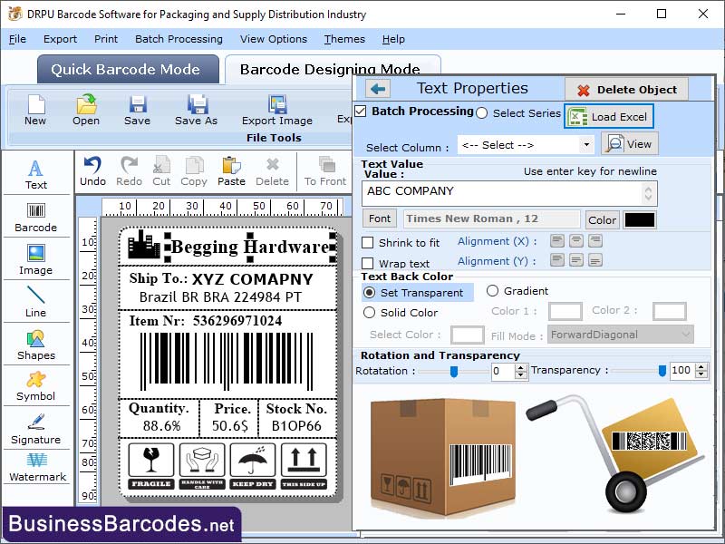 Screenshot of Logistic Automation Barcode