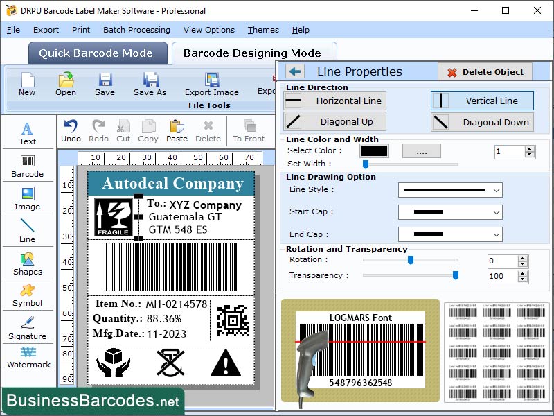 Screenshot of Log Mars Barcode Creator Software