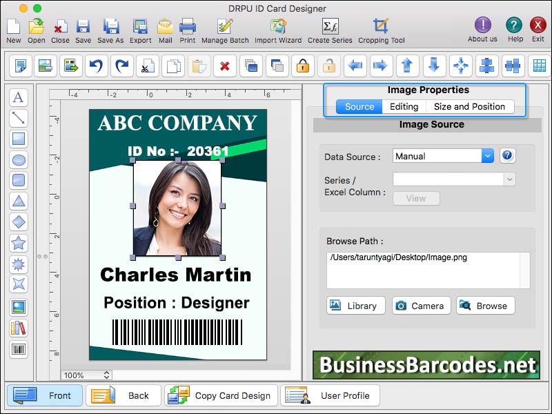 Screenshot of Printing Mac Id Card Designing Tool