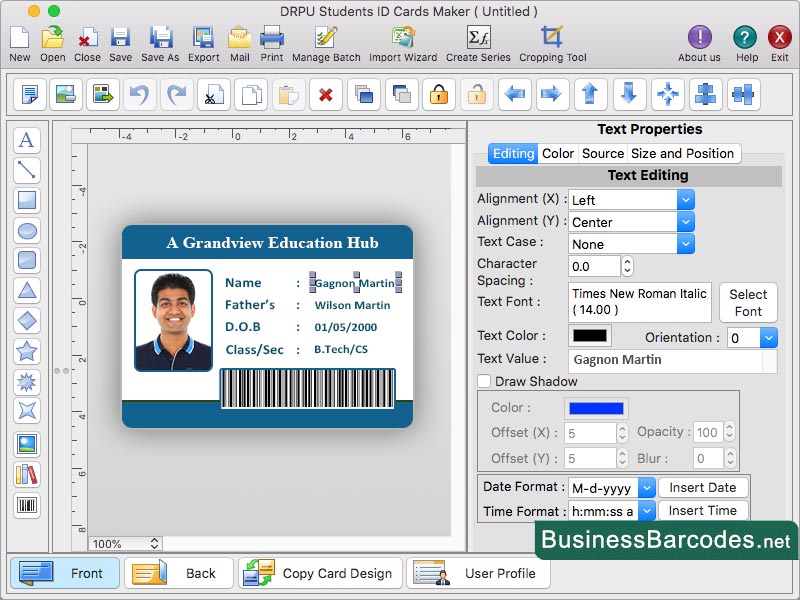 Screenshot of Mac Student ID Card Designer
