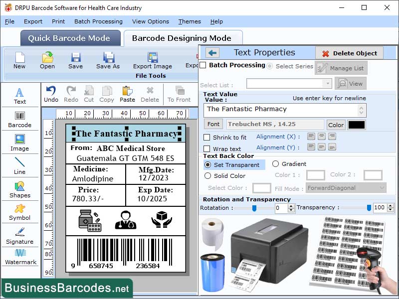 Screenshot of Medical Barcode Label Tool