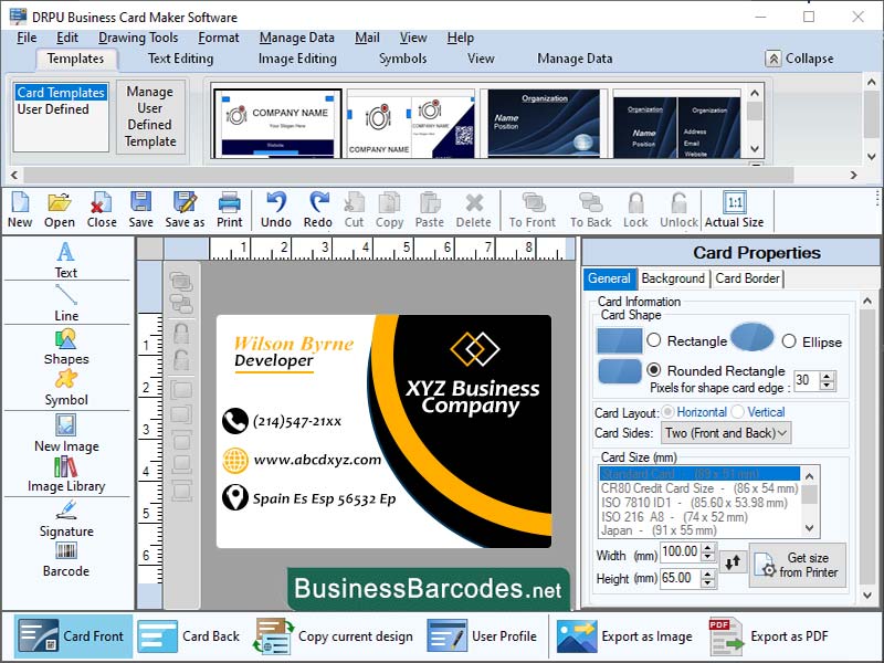 Screenshot of Business Card Designing Software