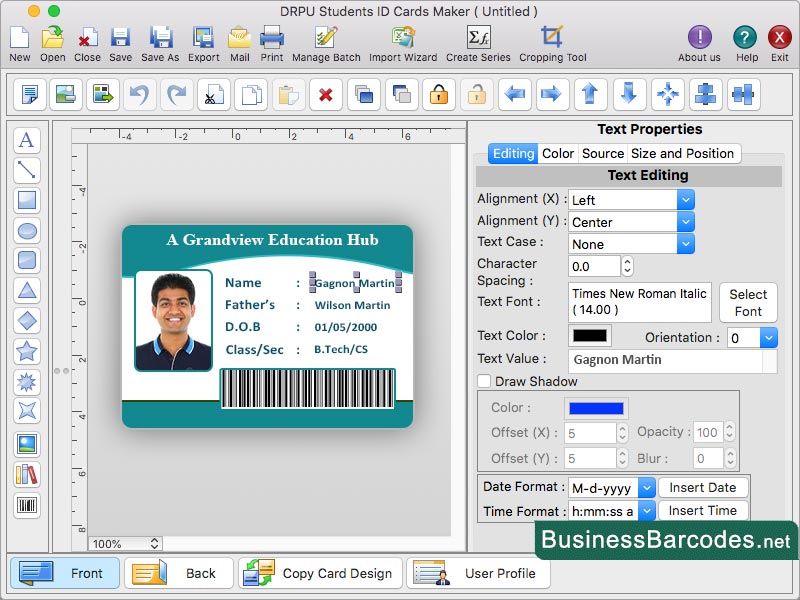 Screenshot of Mac Student ID Card Maker Application