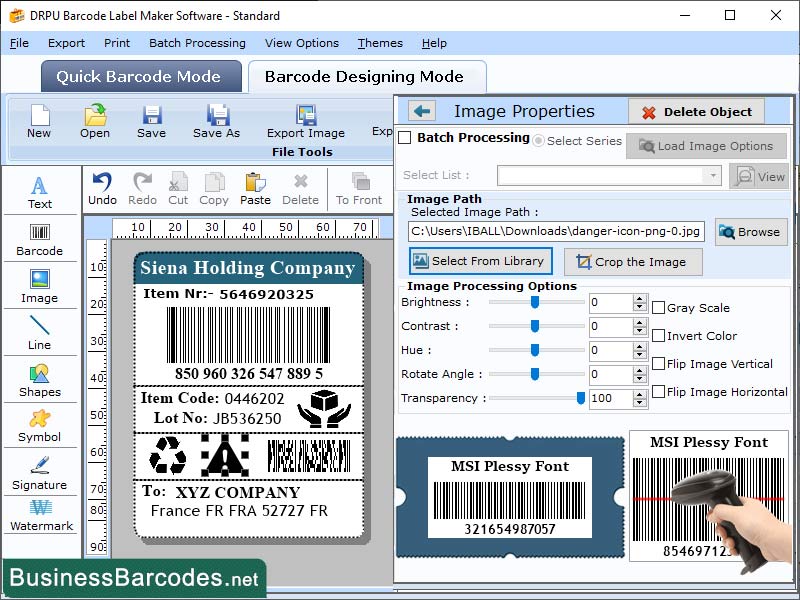 Screenshot of Barcode Generator MSI Plessey