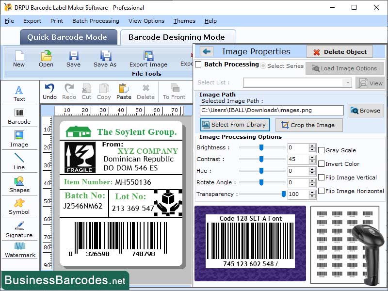 Windows 10 Download Code 128 SET A Barcode full