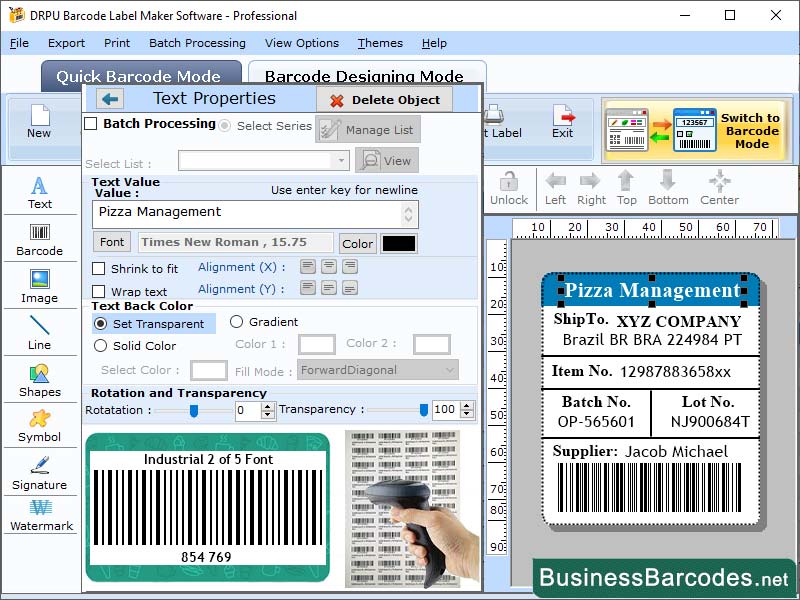 Screenshot of Generate Industrial 2 of 5 Barcode Tool