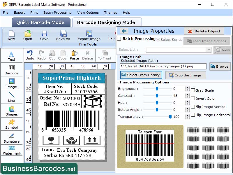 Telepen Barcode Generator Software screenshot