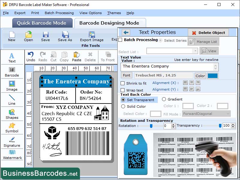 Screenshot of Planet Barcode Maker Application