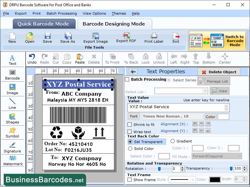 Screenshot of Generate Bank Barcoding Application