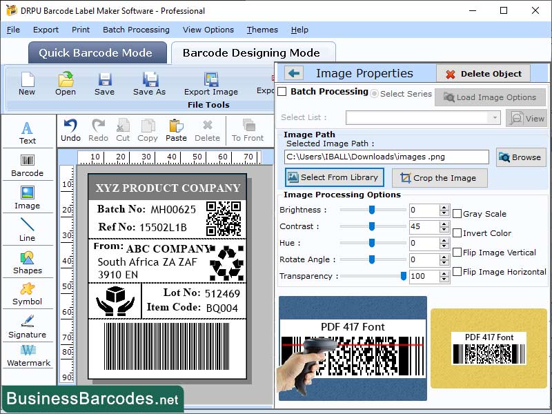 Screenshot of Point-of-sale Pdf417 Barcoding