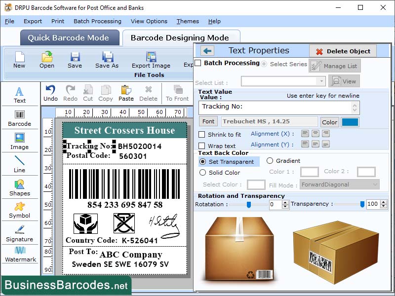 Screenshot of Postal Barcode Label Maker 8.8.7.9