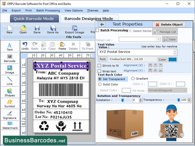 Screenshot of Post Office Barcode Application 8.8.4.8