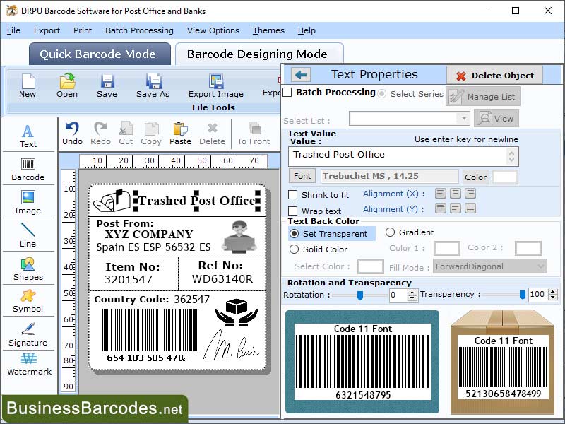 Screenshot of Postal Barcode Maker Program 3.0