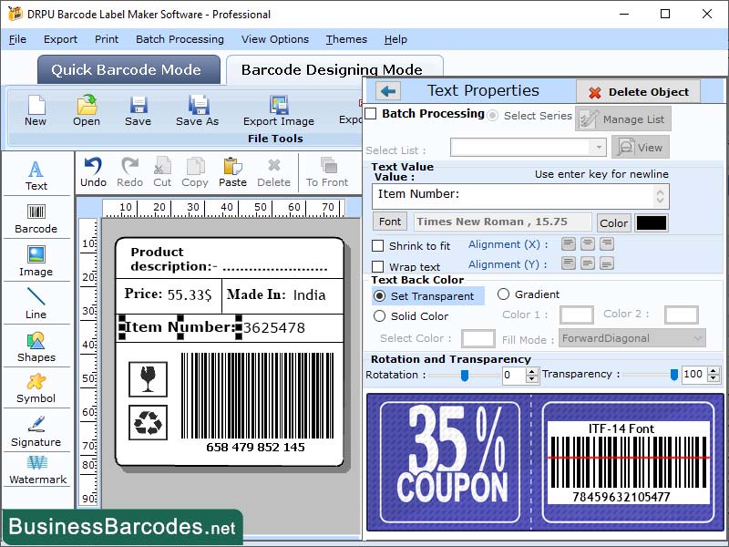 Screenshot of Creator ITF-14 Barcode Software