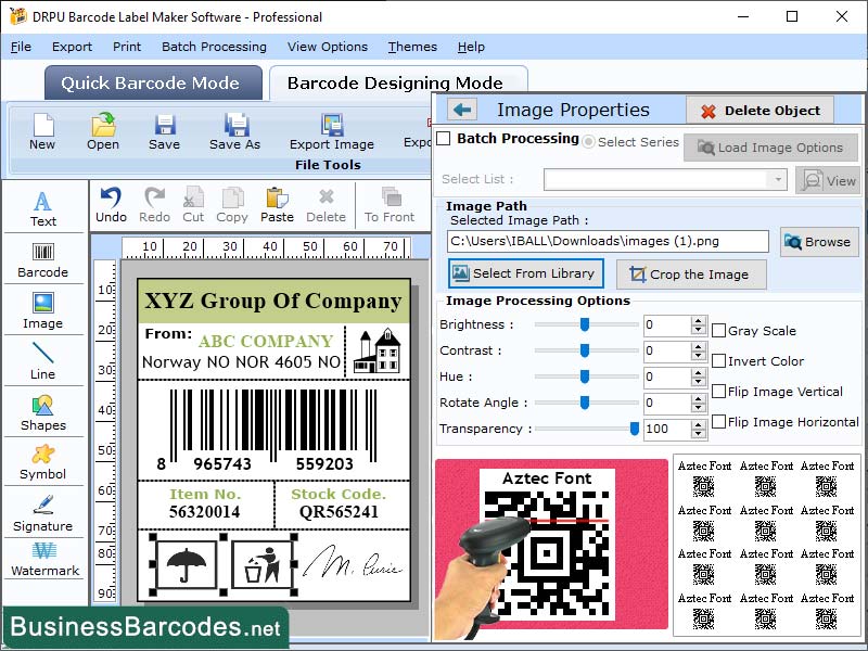 Screenshot of Aztec Barcode Generator Software